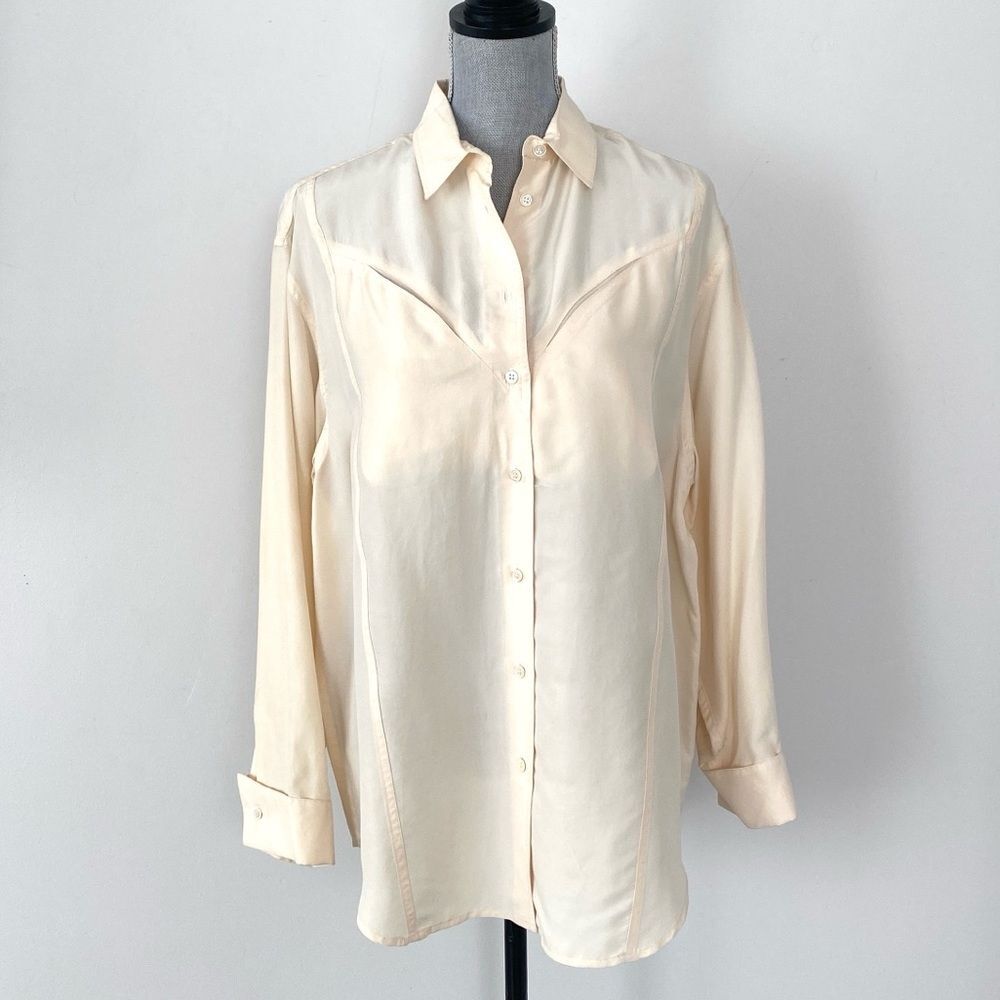NEW Robert Comstock Light Cream Silk Button-Front Shirt Sz 10 Western Boho Chic